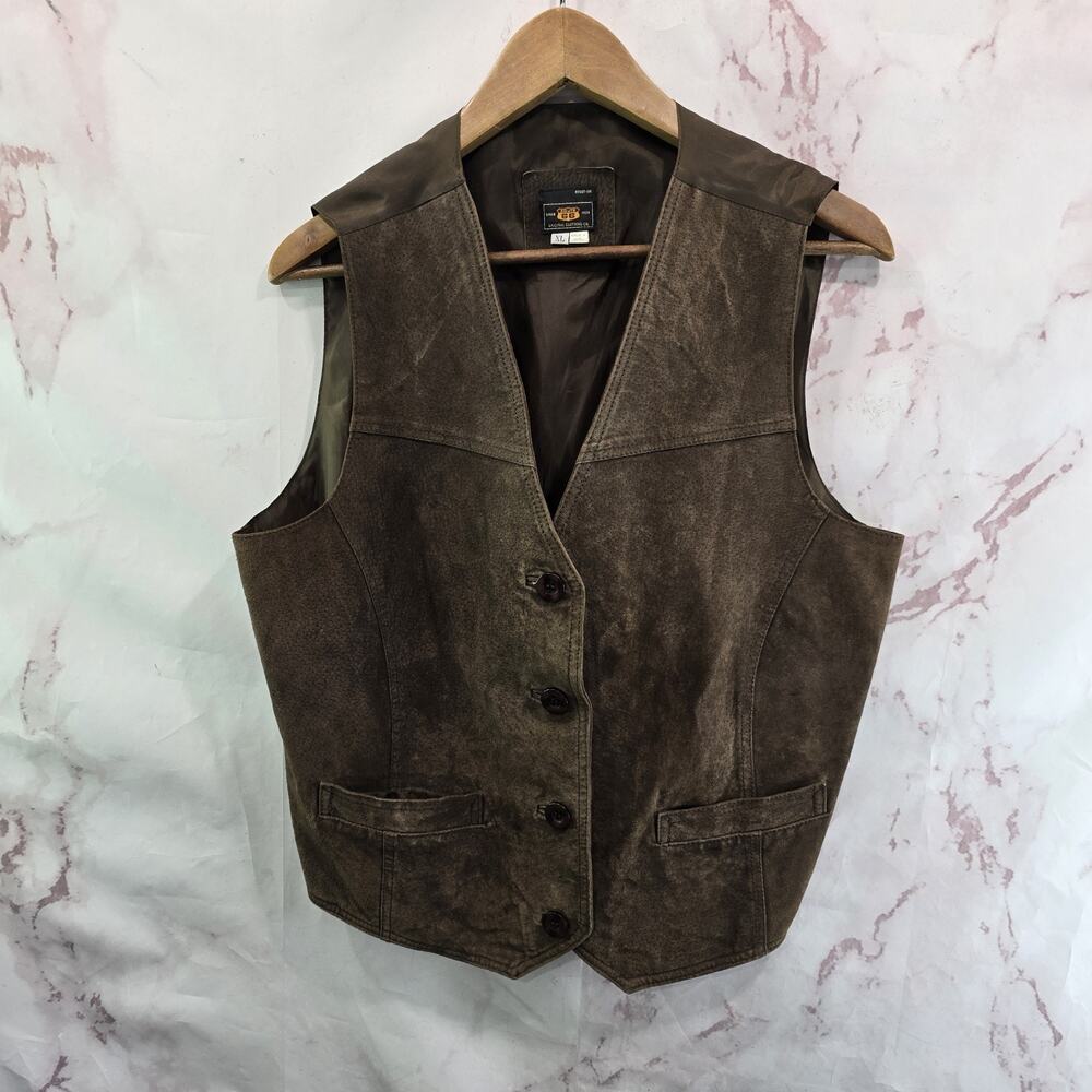 Vintage Leather Vest Womens XL Brown Western Cowboy Biker Route 66